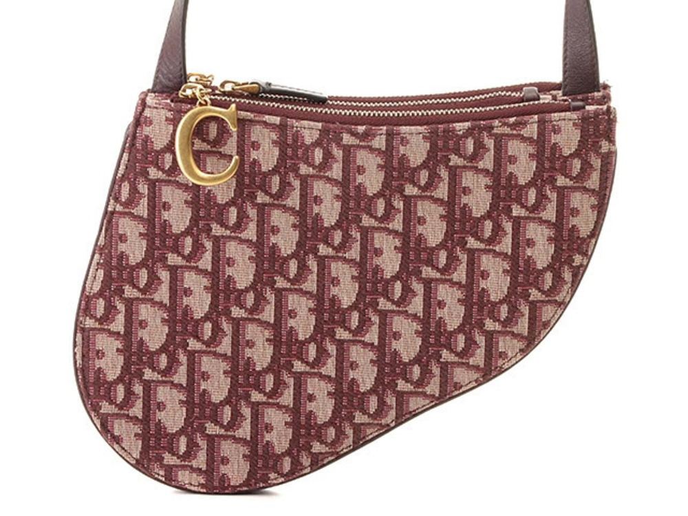 Christian Dior Oblique Trio Saddle Bag Bordeaux Purple Brown Canvas x Leather